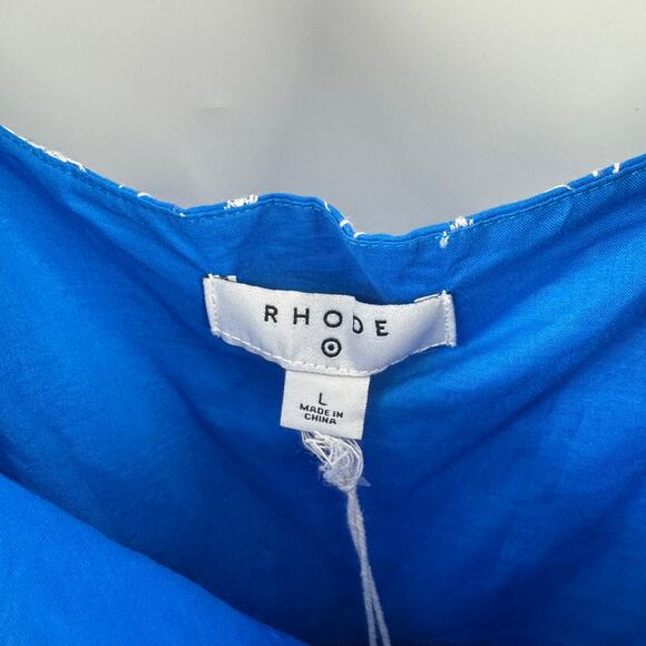 Rhode x Target NWT Blue Puff Sleeve Mini Dress Smocked Waist Cotton Size L Large - Picture 4 of 10